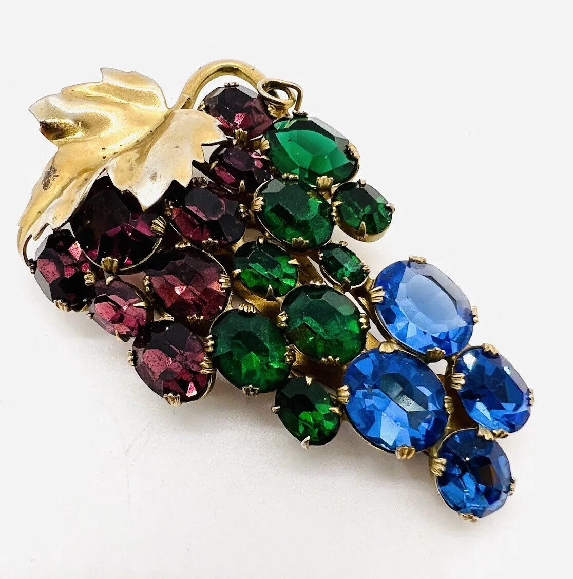 Art Deco Multicolored Rhinestone “Fruit Salad” Dress Clip 3 Inch Vintage Jewelry