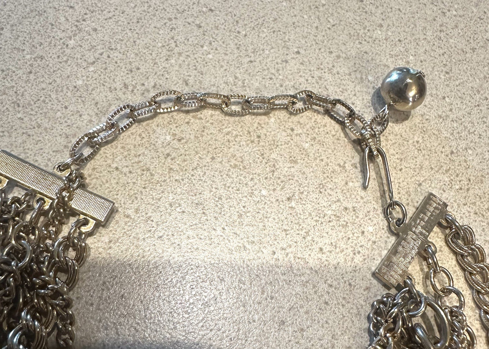 Vtg Multi-Chain Spike Rivet Chunky Choker Bib Statement Necklace Antique GoldTon