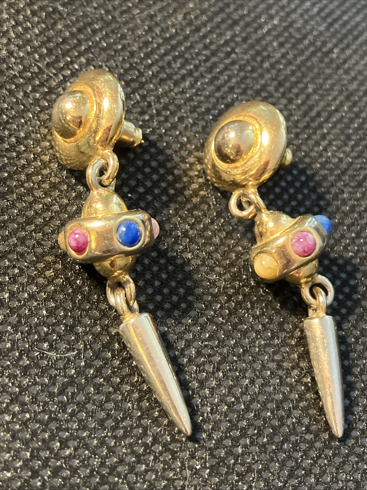 Gold Tone Earrings Pierced Cabochon Stones Stambouli Style