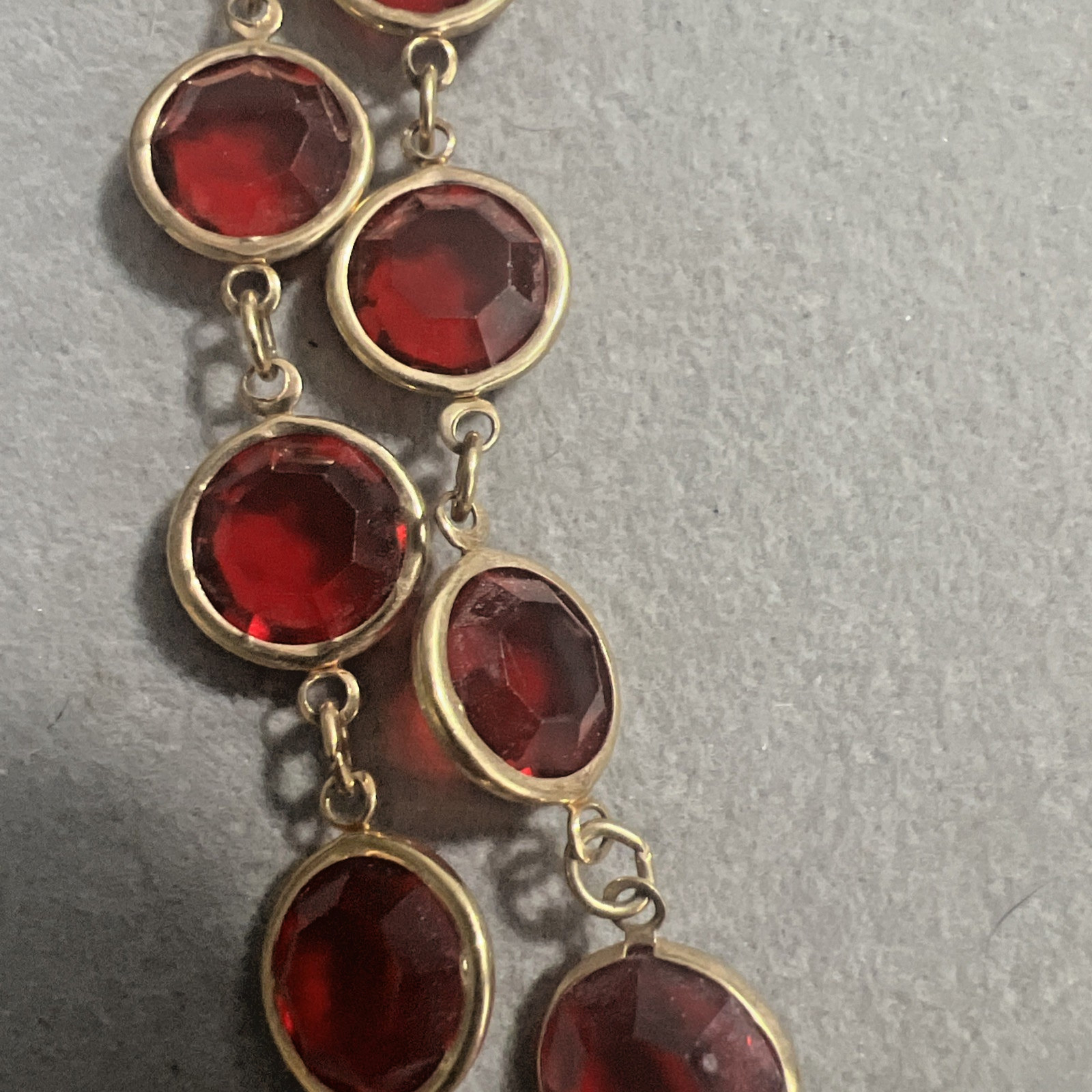 Vintage Swarovski Red Crystal Bezel Set Necklace 34”