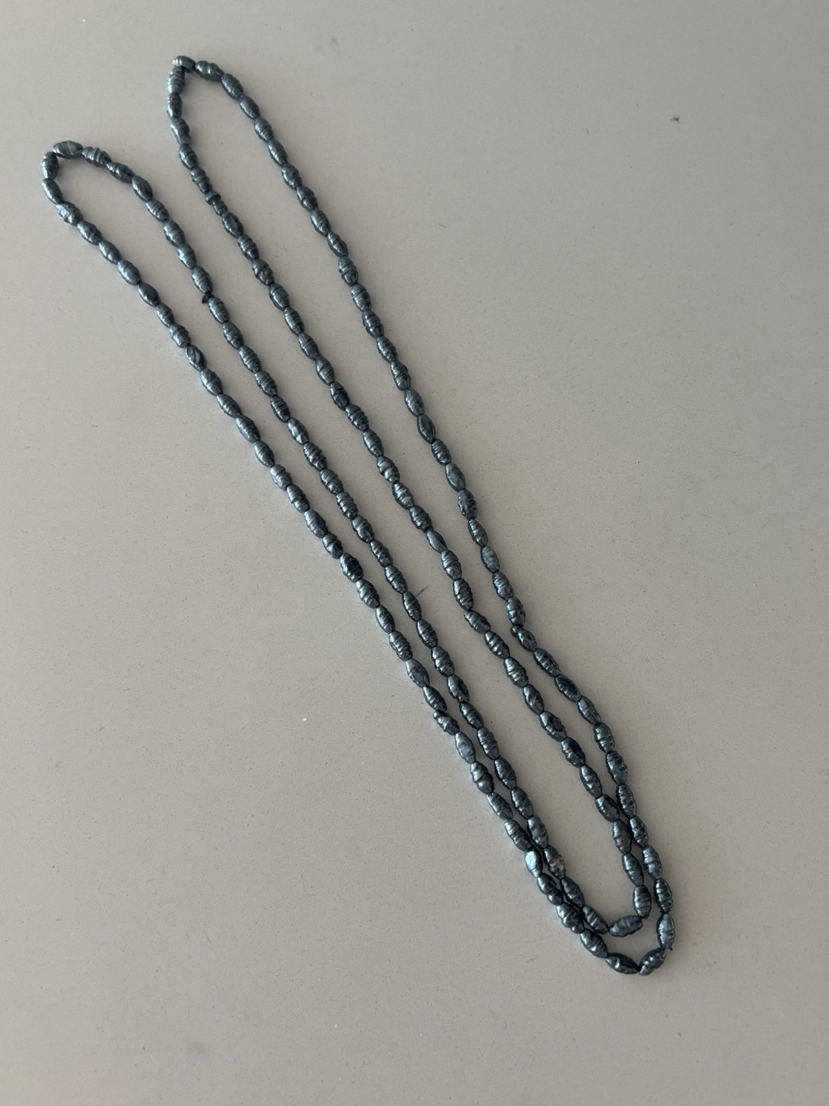 Vintage Artisan Layered Necklace Set Mother of Pearl Shell Gunmetal Beads