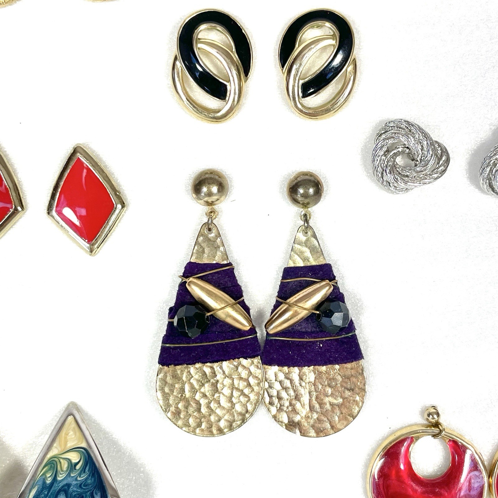 Vintage 80s 90s Earrings Lot 9 Pairs Enamel Gold Tone Stud Dangle