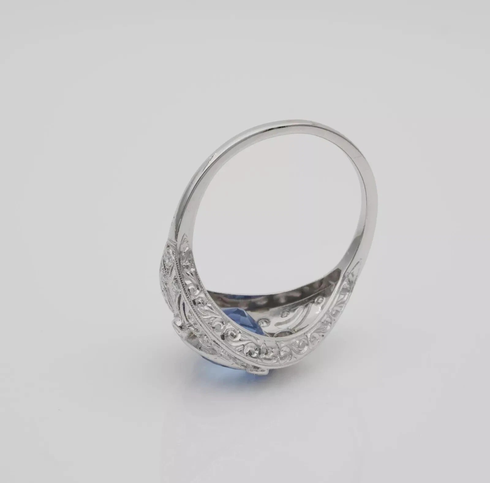 4Ct Art Deco Vintage Lab Created Sapphire 14K White Gold Finish Engagement Ring