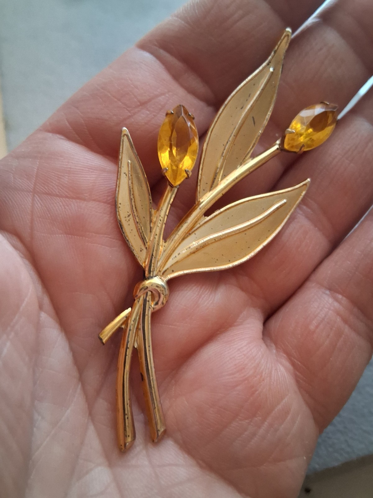 Sterling Craft Coro gold over silver. Tulip brooch w/yellow stones