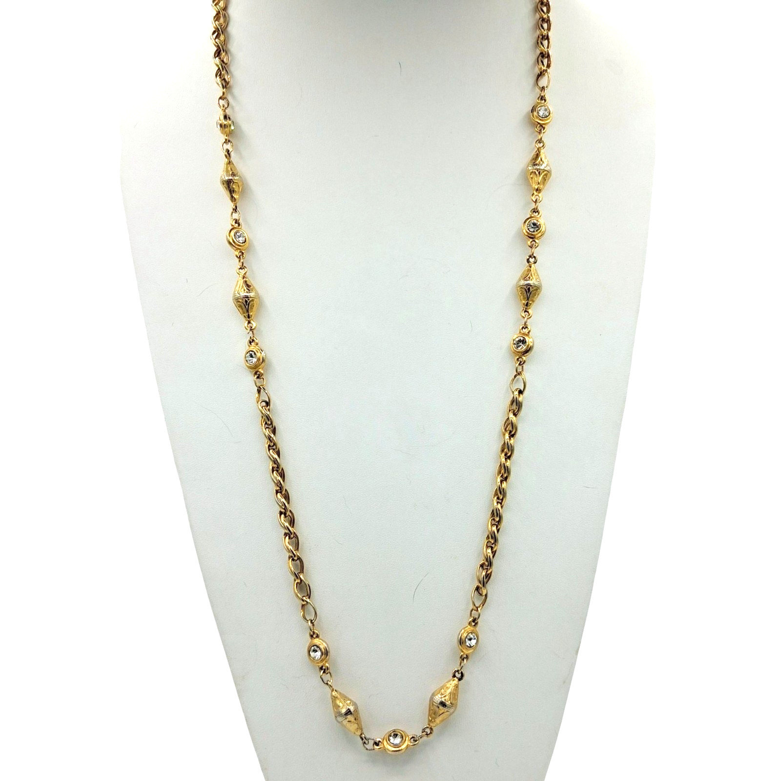 Vtg Ginnie Johansen Designer Necklace 36″ Rhinestone Statement Layering Glam