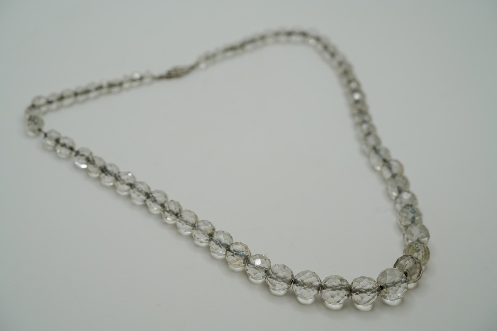 Antique Clear Spinel Faceted White Gold Filled Necklace 18.25″ x 12mm-4mm JB46