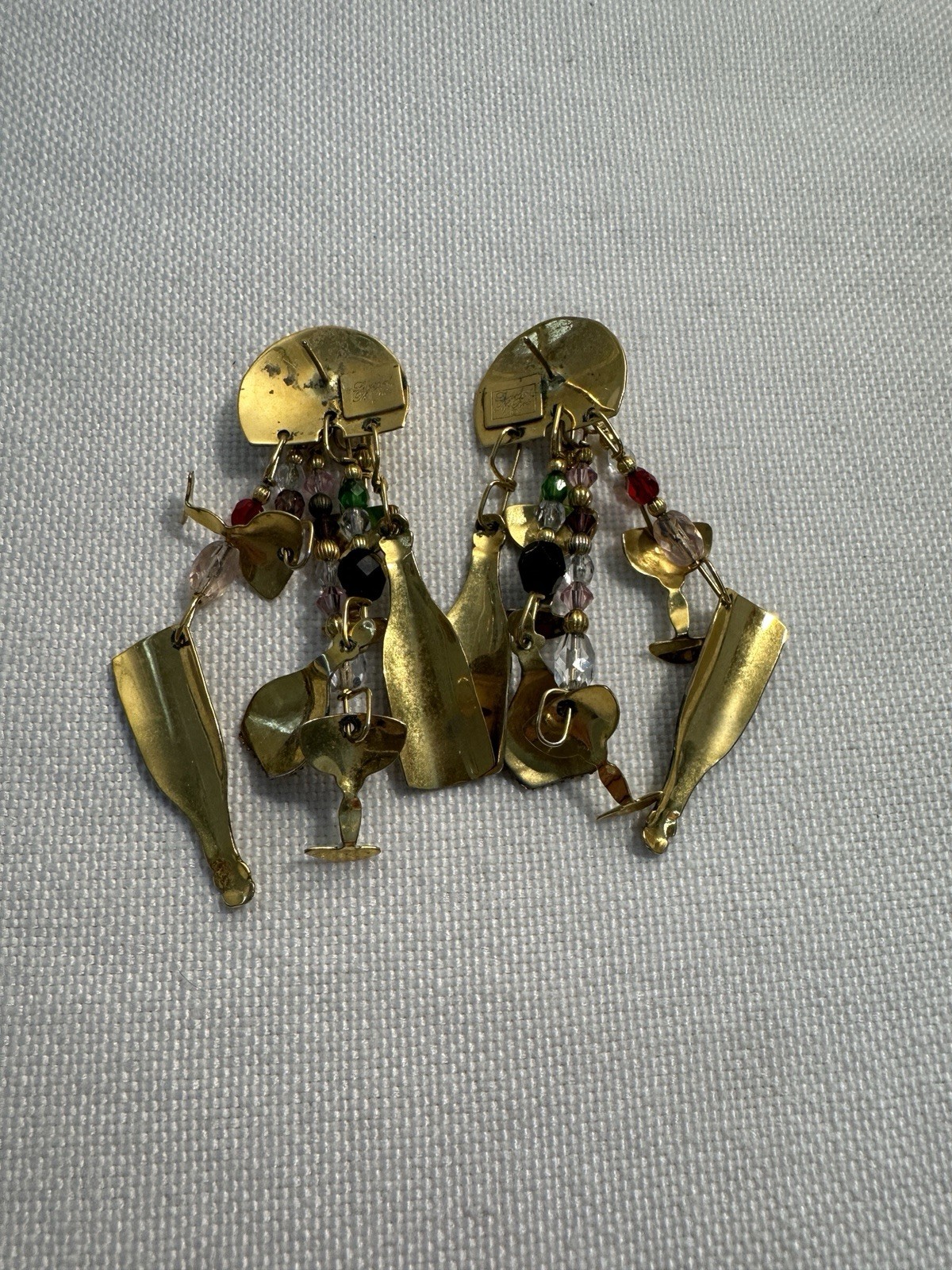 Lunch At The Ritz Wine List Earrings Crystal Enamel Dangle Pierced Ears