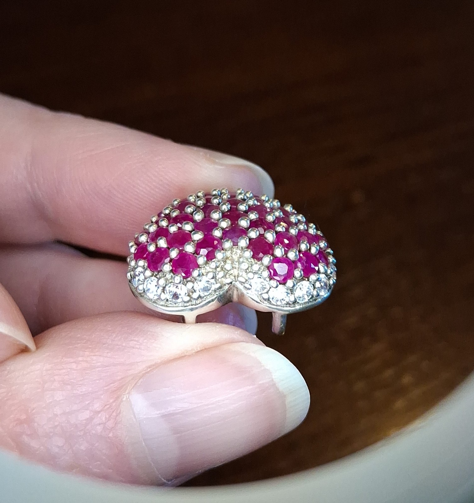 Vintage 1990s Sterling Pave Ruby Heart Slide Pendant Avon See Pics/Description