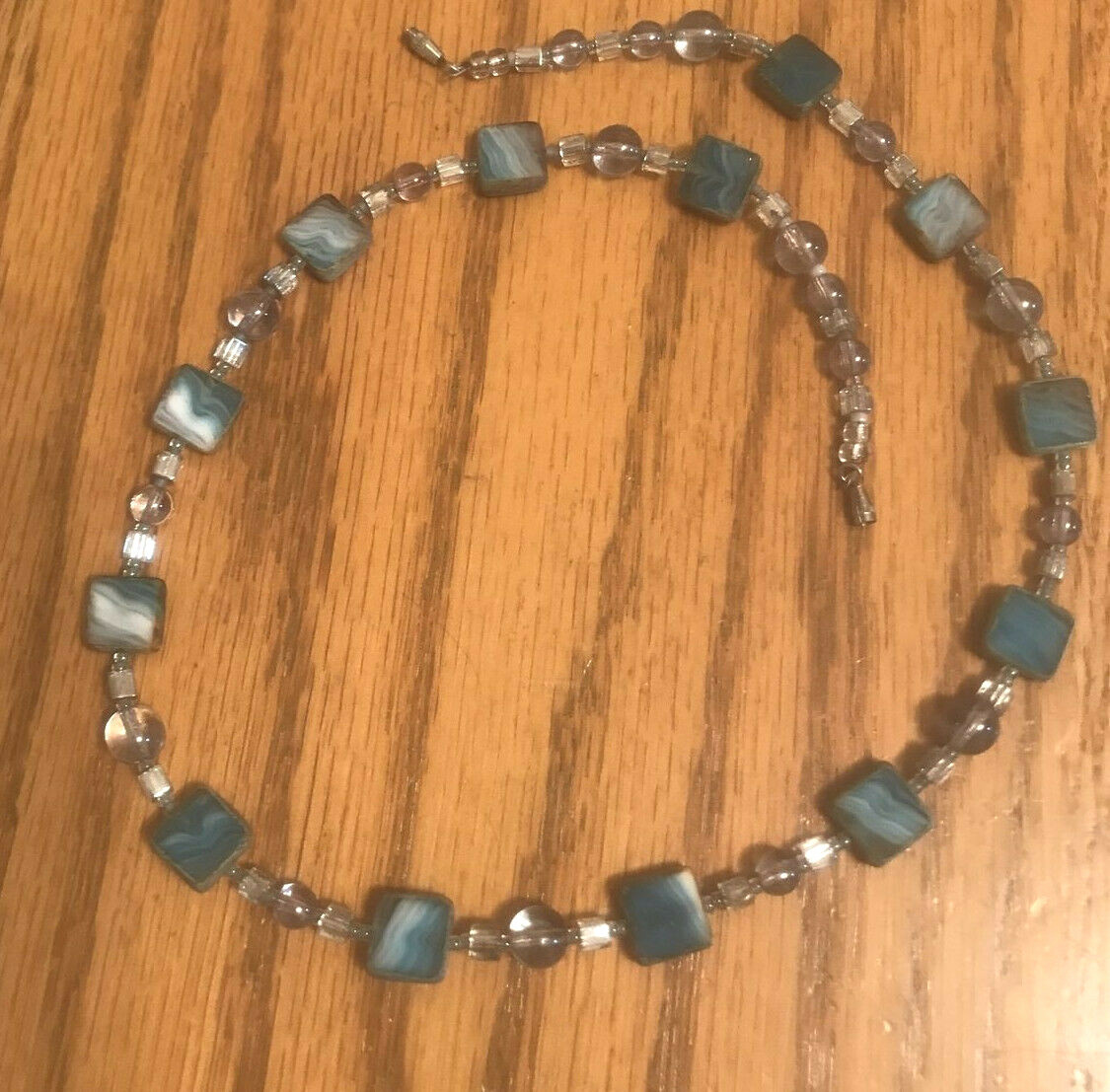 Acrylic Turquoise Clear Necklace Beads Screw Fastener 20 in Long VTG