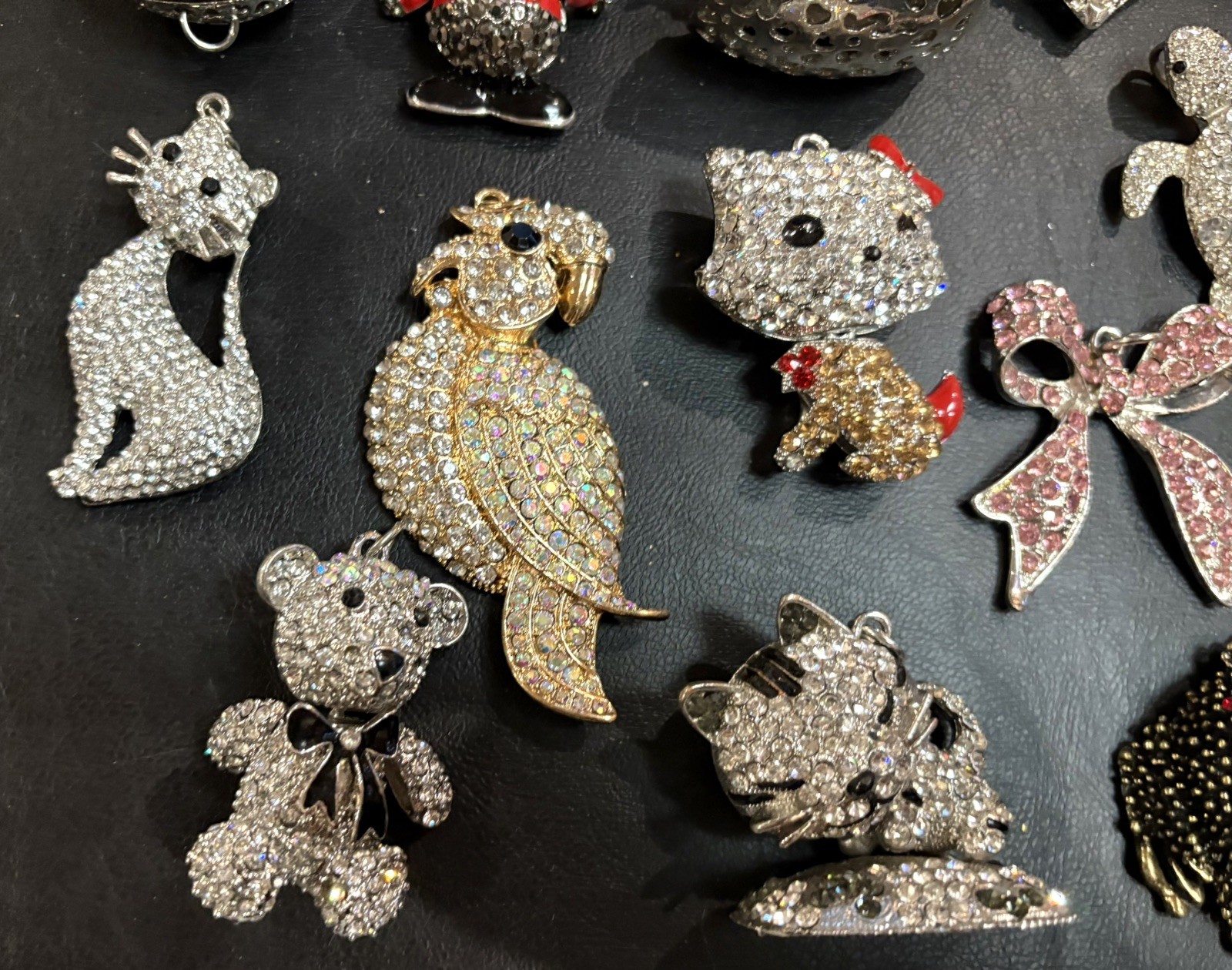 Rhinestone Lot Some Articulated Moveable Cat Tiger Owl Bird Koala Bear Pendants