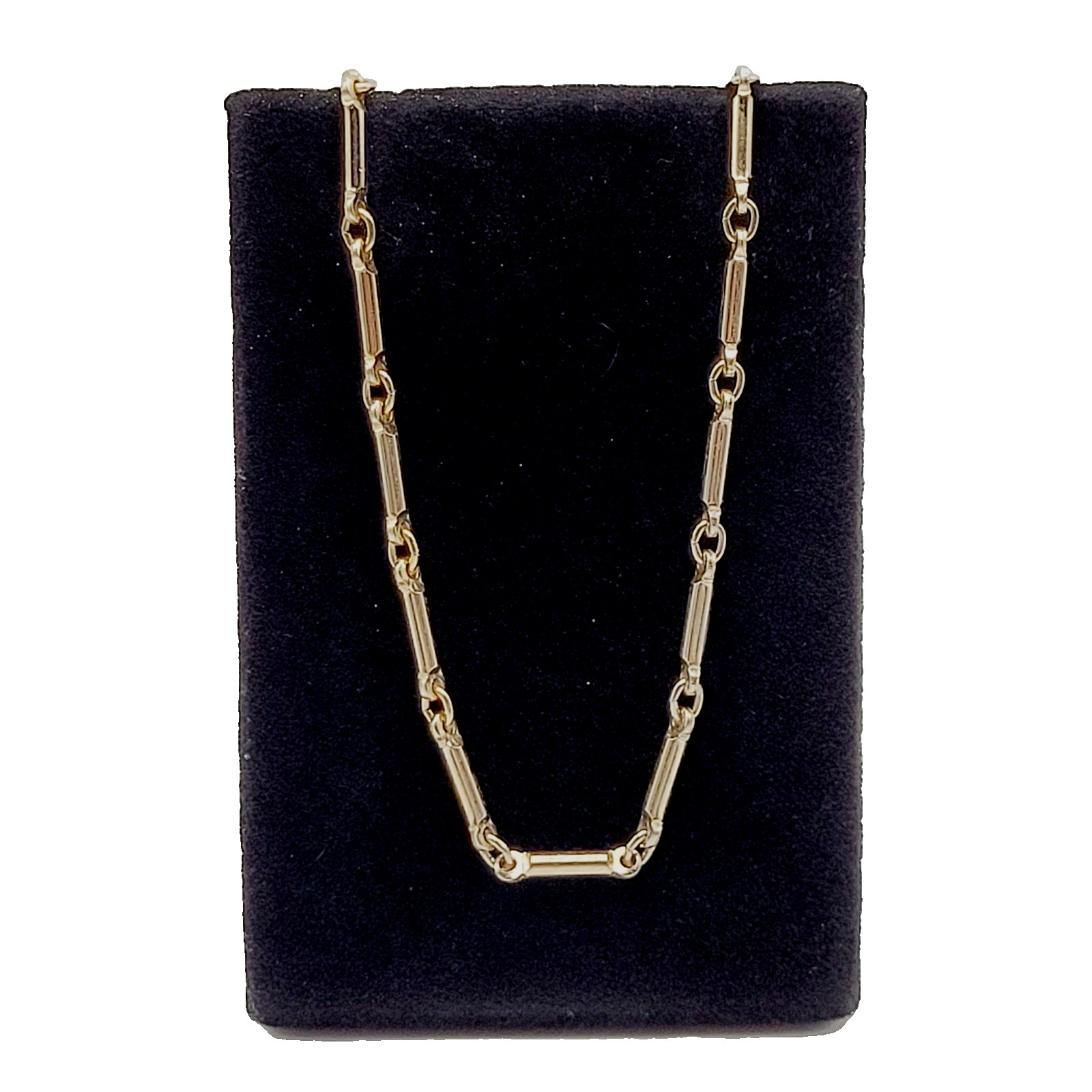 Classic Tubular Bar Elongated Links Shiny Gold Tone Vintage Necklace 19.5 inch