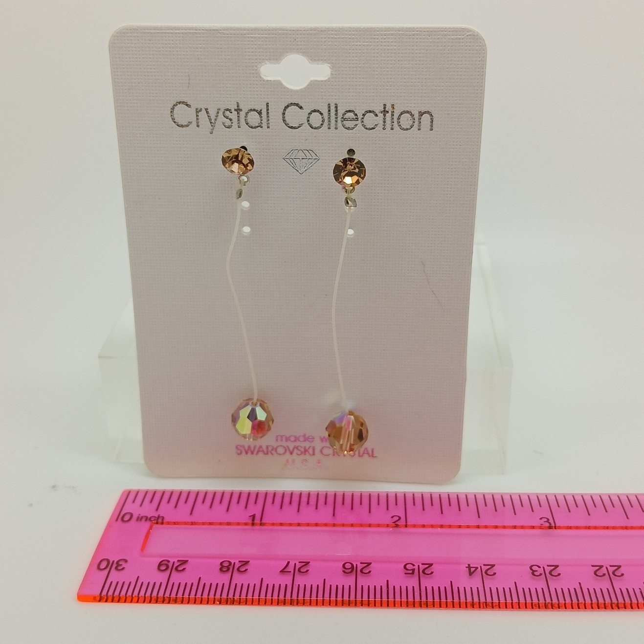 Vintage 1990s Swarovski Crystal Drop Earrings Amber New Old Stock USA Made
