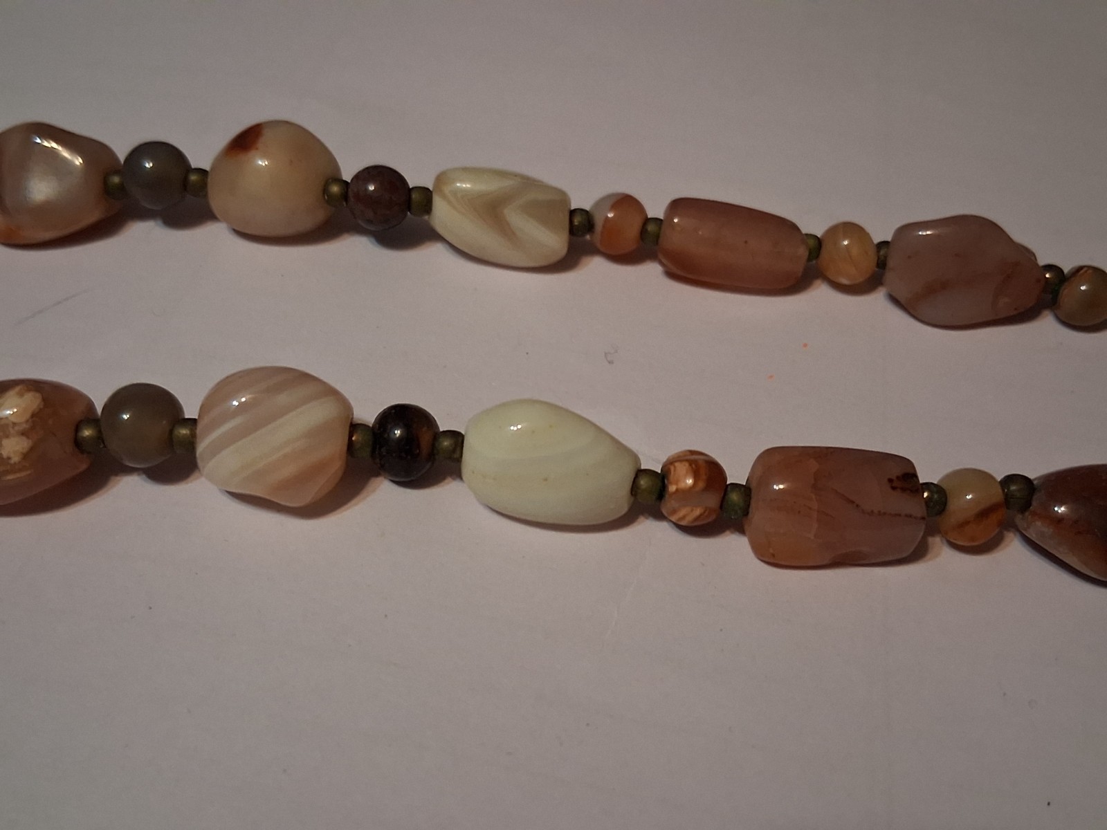Vintage 60s Beggars Bead Necklace Polished Agate Stone Heavy 34″