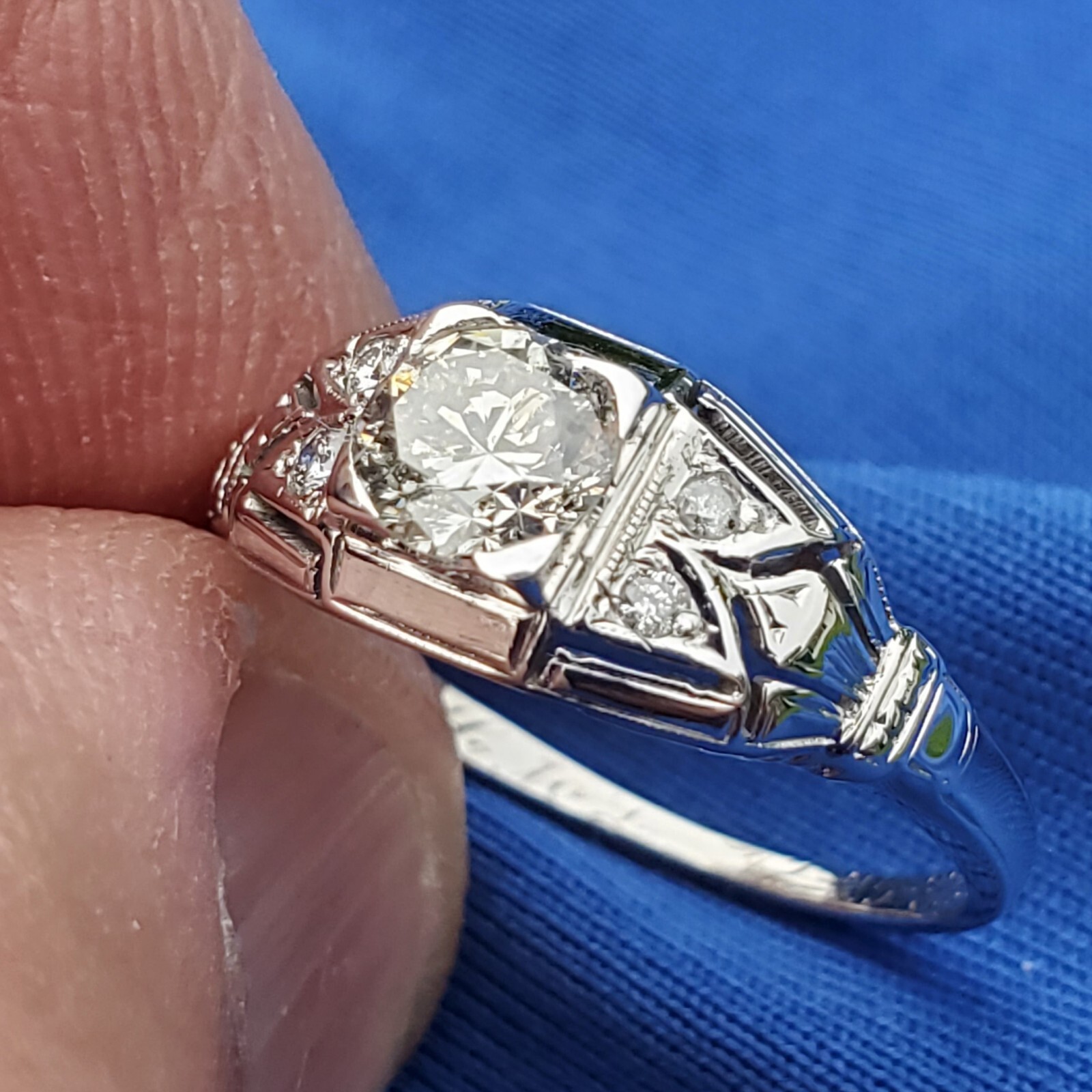 Original EARTH MINED DIAMOND Deco Engagement Ring Gatsby ERA Solitaire 14K GOLD