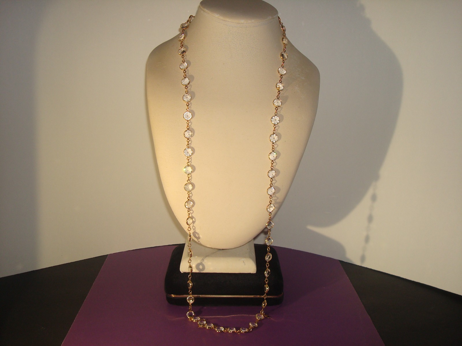 SWAROVSKI SWAN SET/LOT CLEAR CRYSTAL BEZEL NECKLACE 36″&EARRINGS,CLUSTER,DANGLE