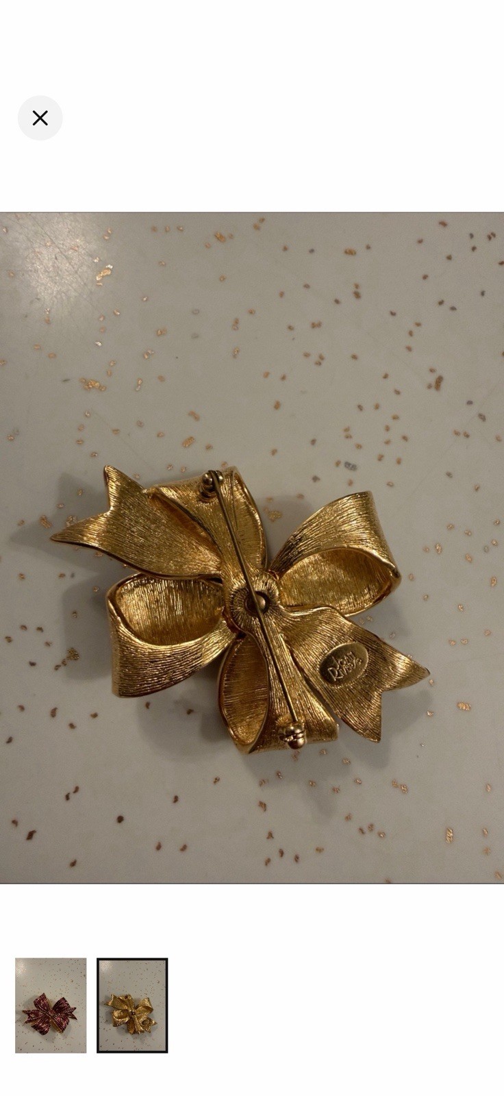Vintage Joan Rivers Maroon Rhinestone Gold Tone Crystal Bow Pin Brooch