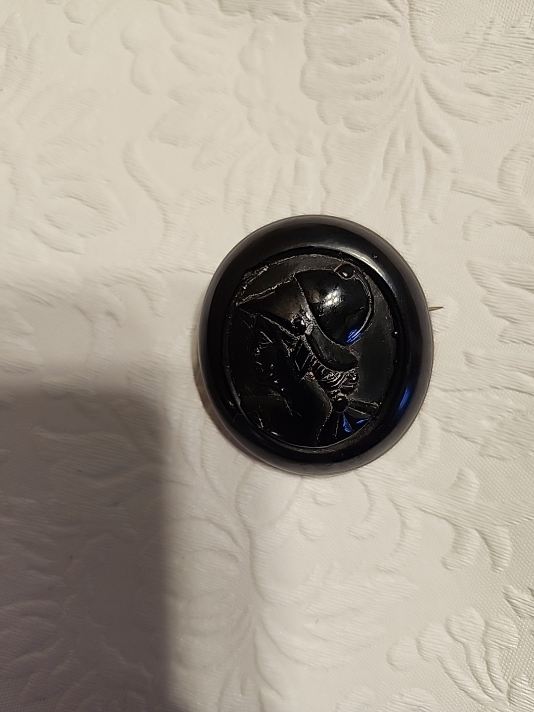 Antique Victorian Black Jet Hand Carved Mourning Cameo Brooch 1800’s
