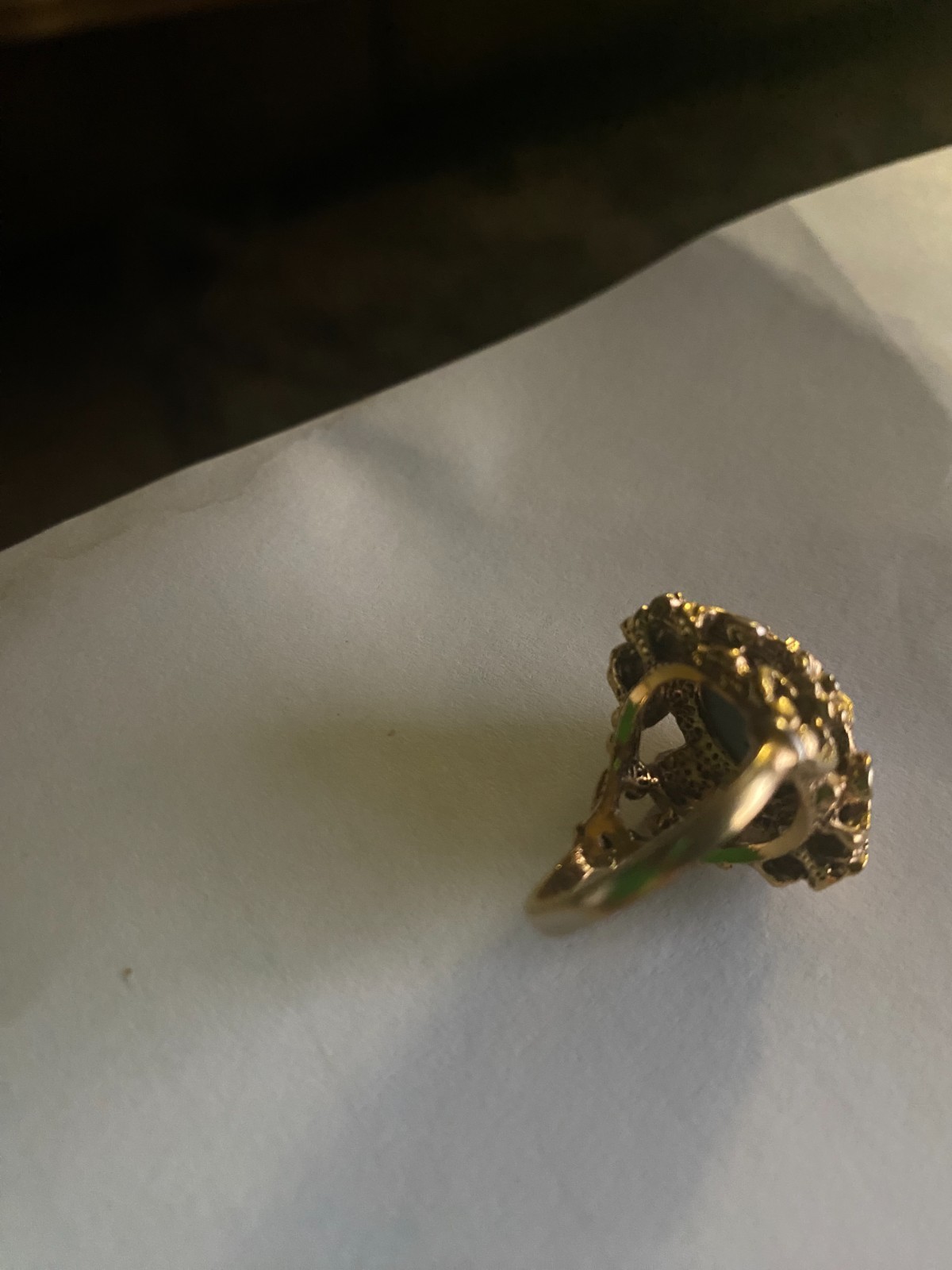Vintage 18K Signed H.G.E. Victorian Style Faux Fire Opal Solitaire Band Ring 7