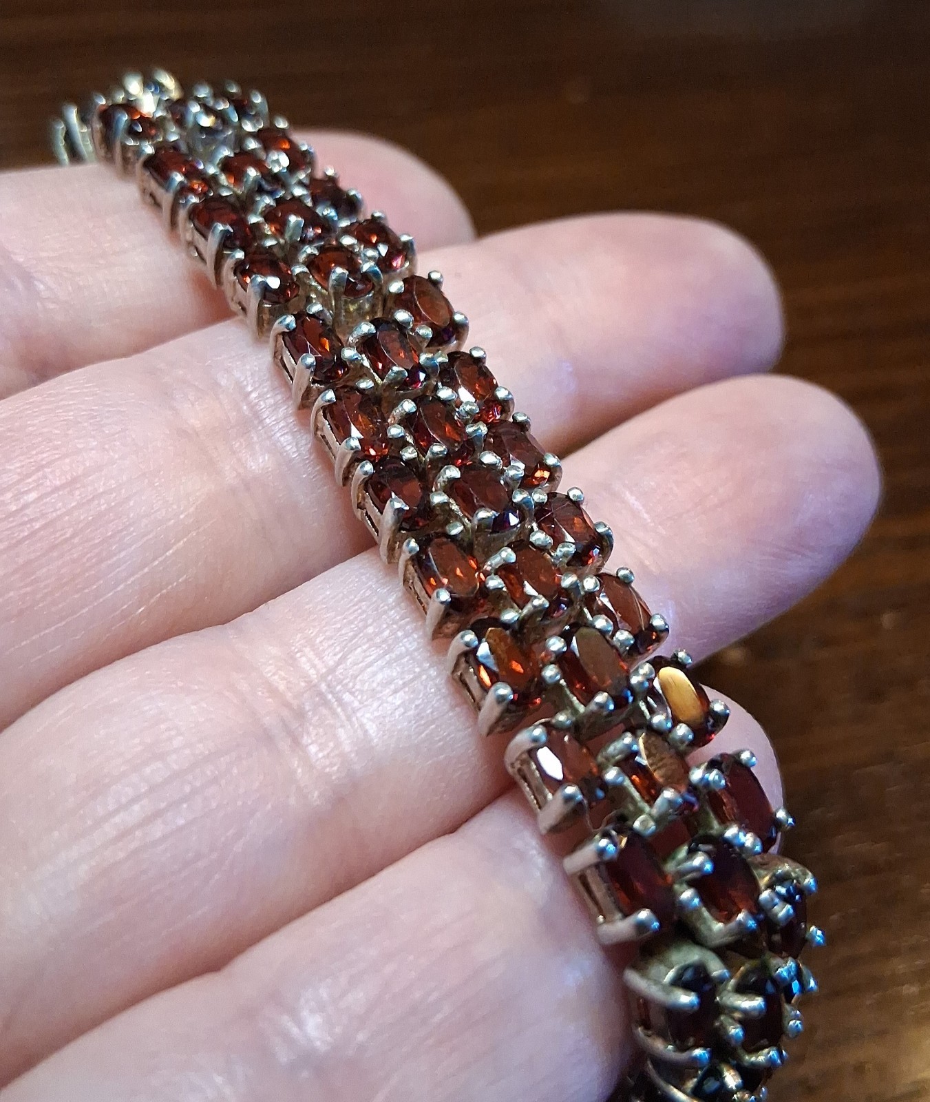 Vintage 1990s Sterling Garnet CZ Tennis Bracelet 37grams See Pics/Description
