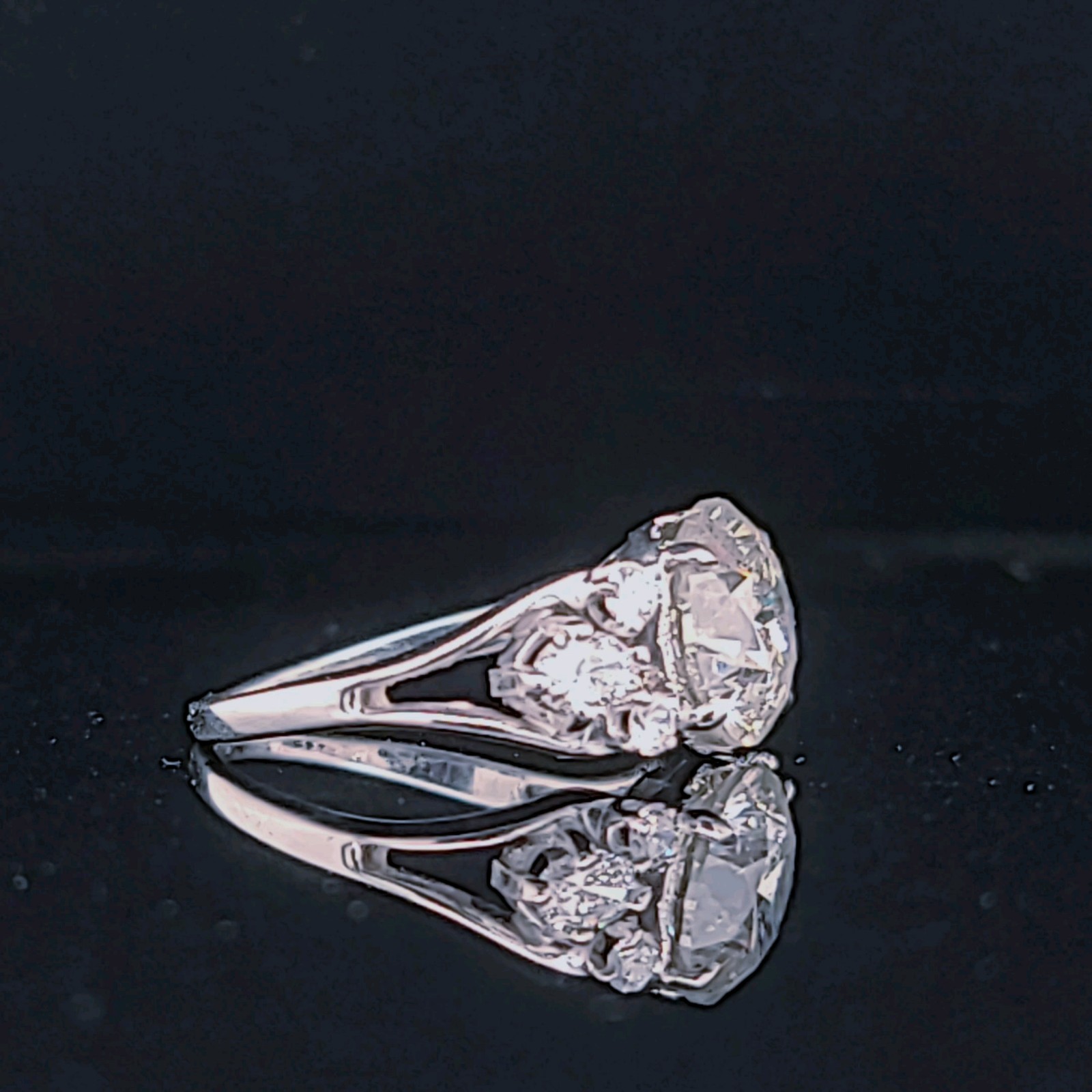 Vintage 14k White Gold Engagement Ring 2.82CT. Natural Round Diamond Circa 1950s