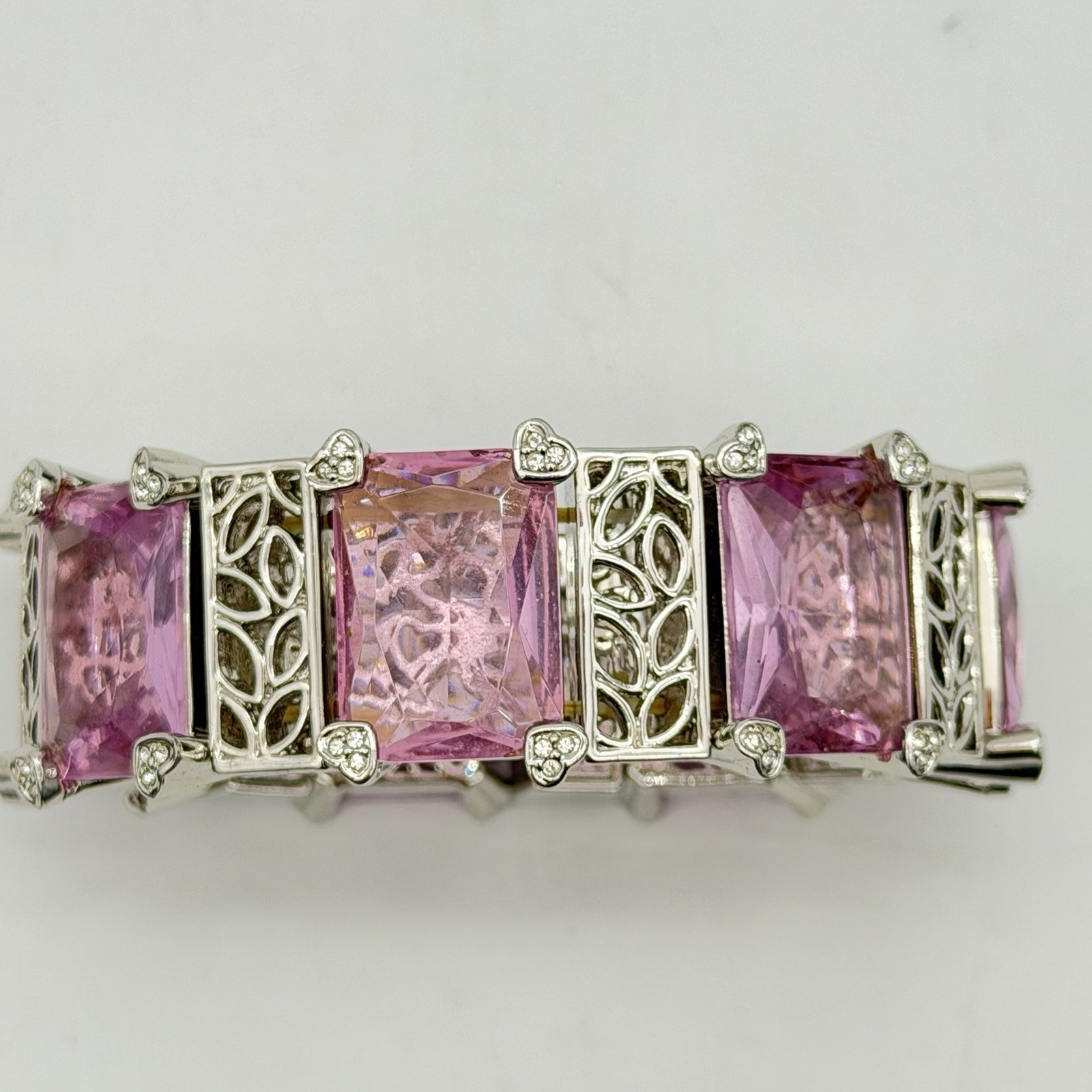 Vtg Crystal Bracelet Pink Glass Statement Heavy Chunky Unsigned Designer