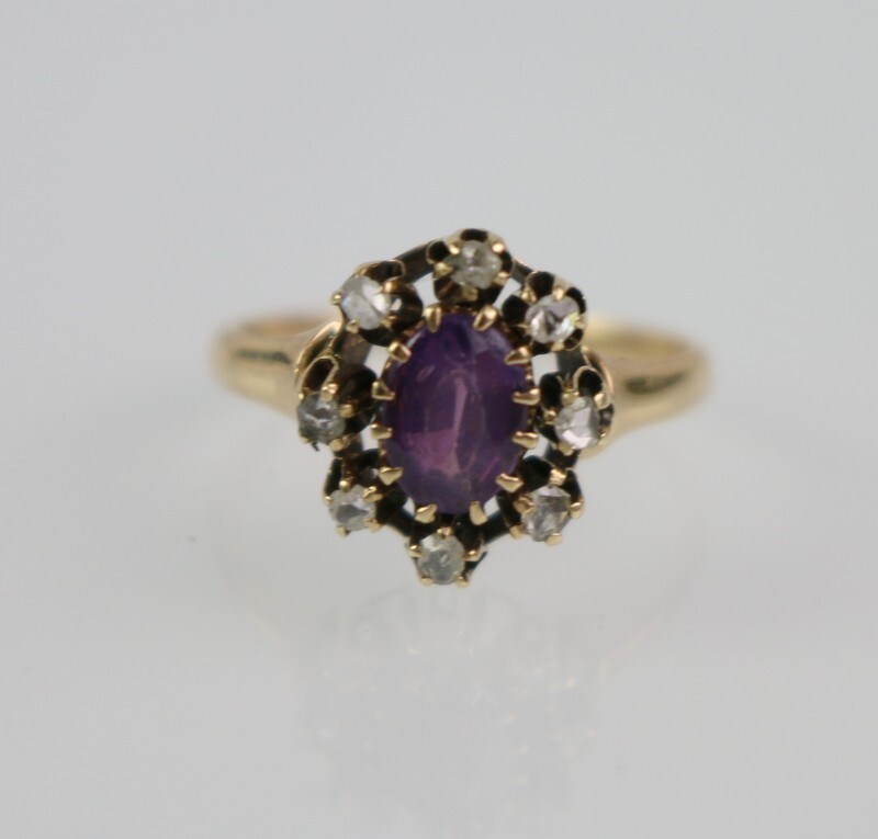 Antique Victorian 14K Gold Rose Cut Diamond Amethyst Engagement Ring Sz 5.75