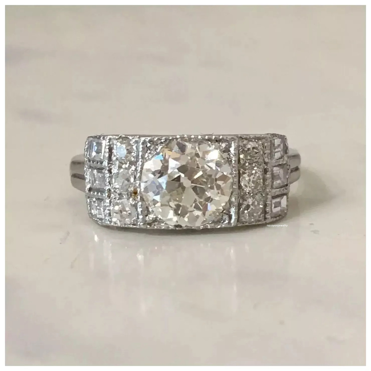 Art Deco Style 3 Ct Round Lab-Created Diamond Vintage Wedding White Gold FN Ring