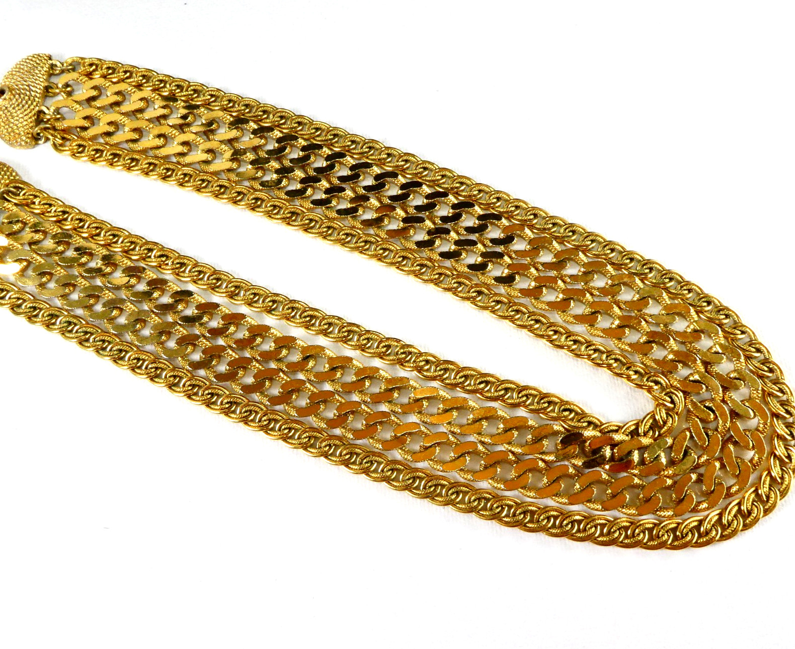 Vintage MONET Multi Strand Chain Necklace Bib 4 Strand Hook Clasp