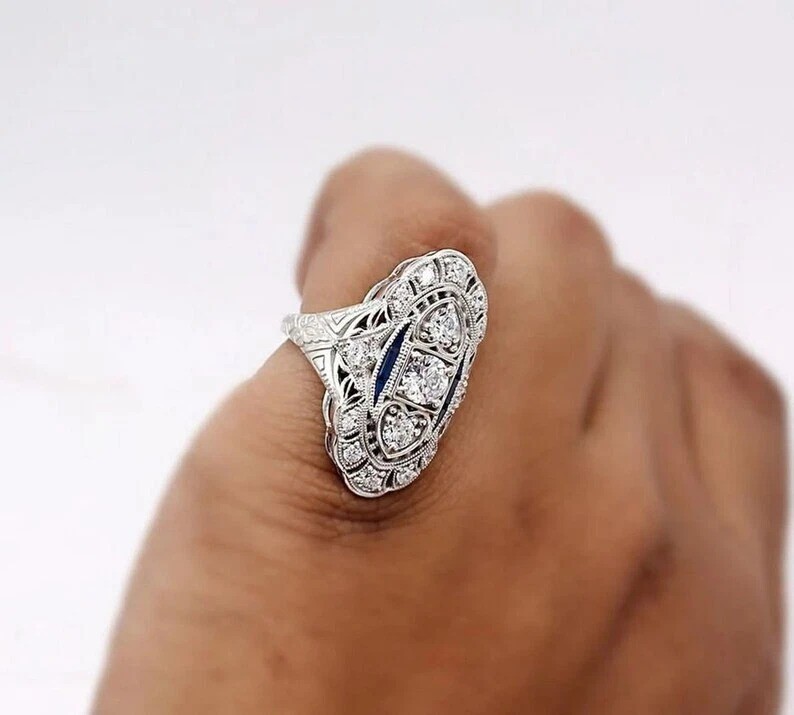 Share Art Deco Vintage Style Lab Created Diamond Wedding Anniversary 925 Silver
