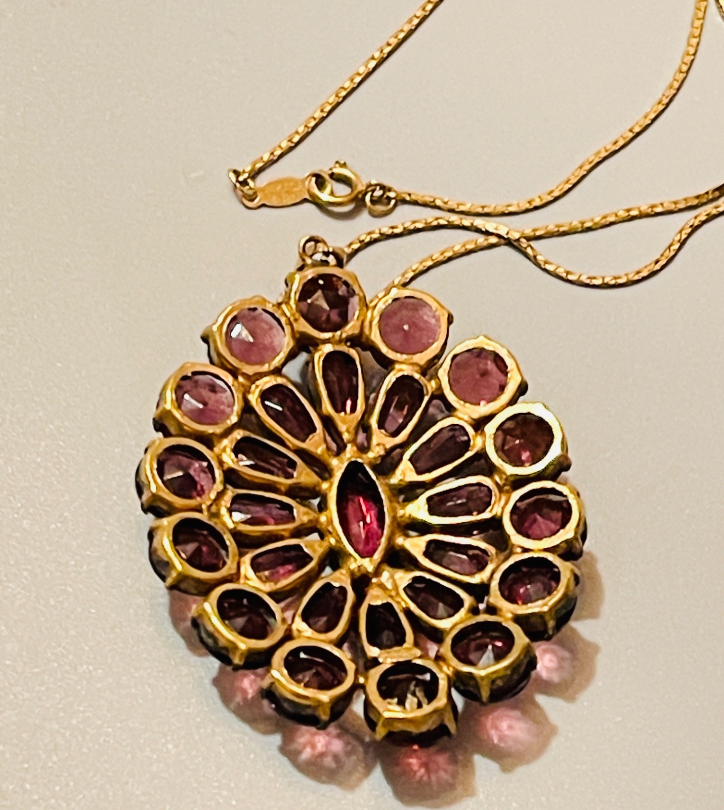 Vintage Czechoslovakia Multiple Diamond Shape Amethyst Pendant Necklace & Chain