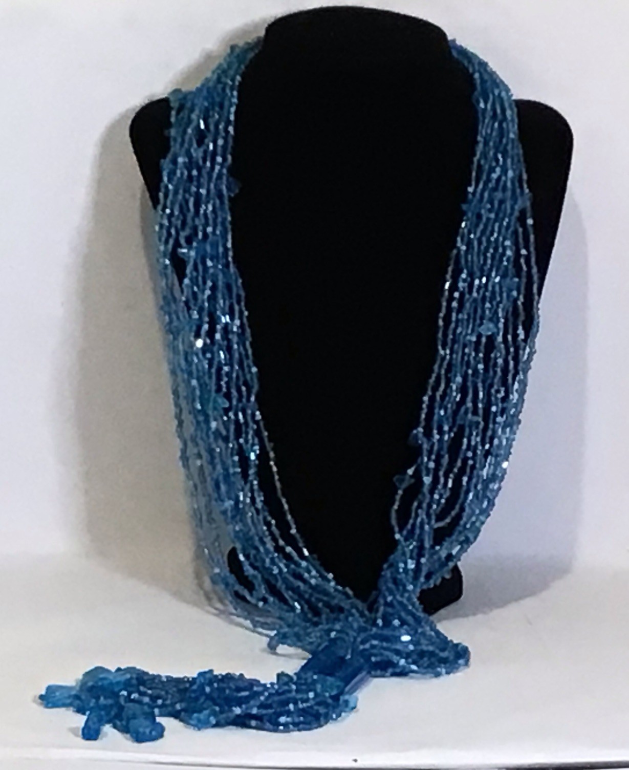 Vintage MultiStrand Blue Seed Bead Necklace 21 In Lariat Style