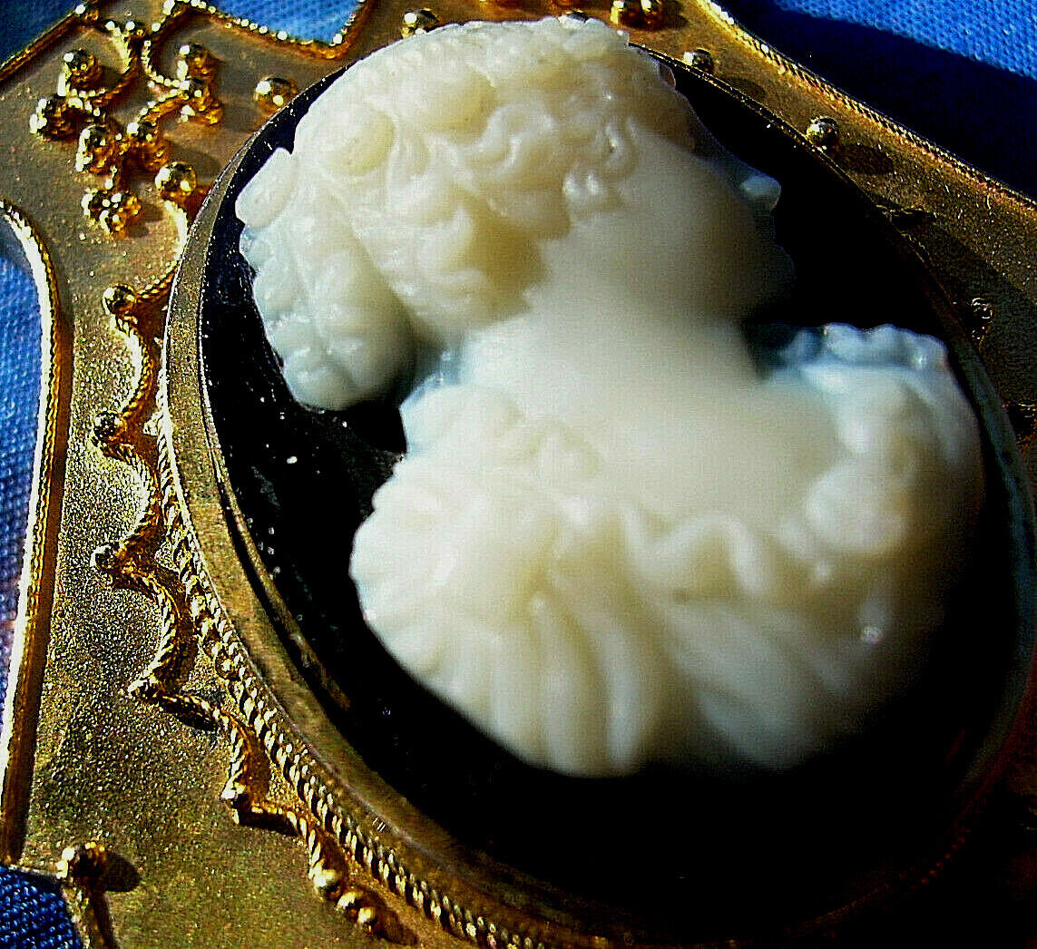 Victorian Memory Locket Brooch Antique 14K GOLD Deco HardStone Onyx Cameo Broach