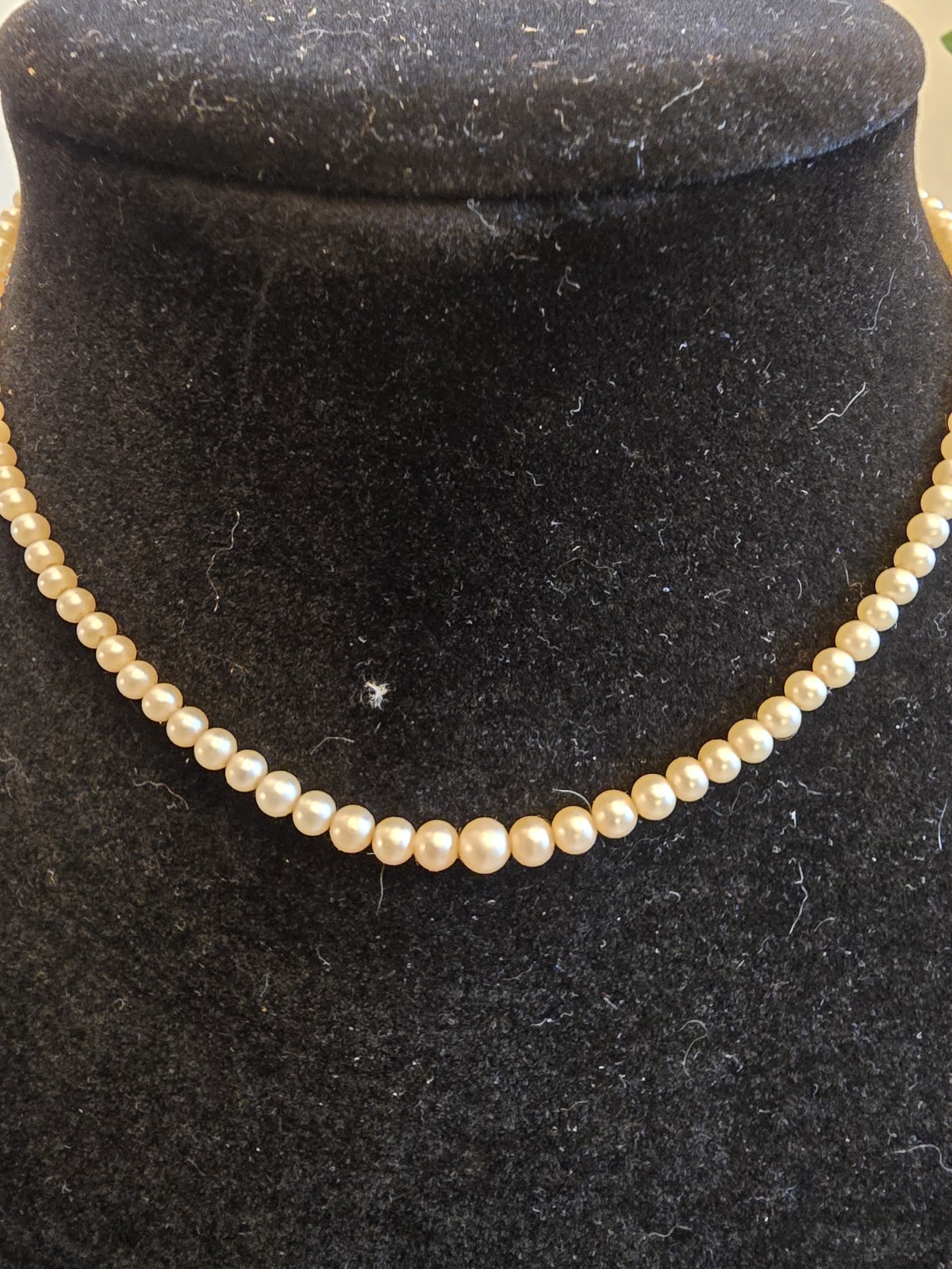 Antique Cultured Pearl Choker Necklace 14.5″-Decorative Depose Clasp-1920’s-50’s
