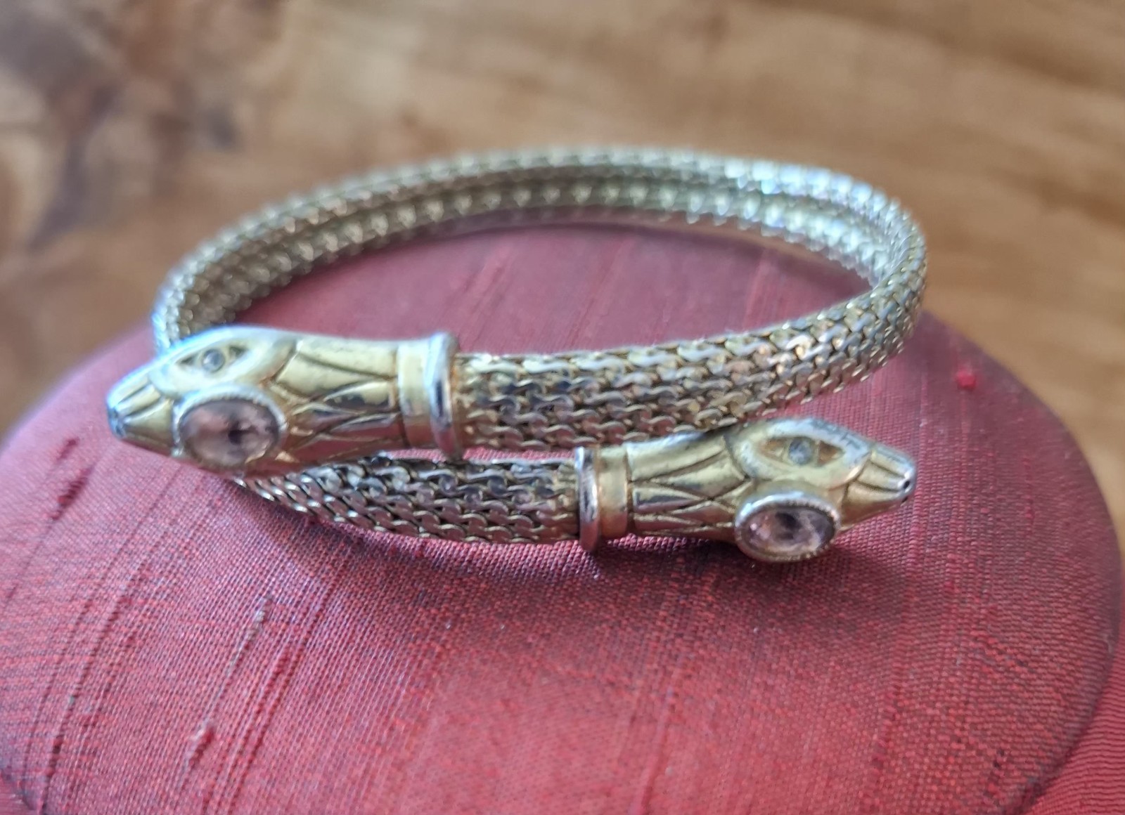 Vtg Victorian Style Gold Plate Jeweled Serpent Snake Wrap Bracelet Stella Dot !