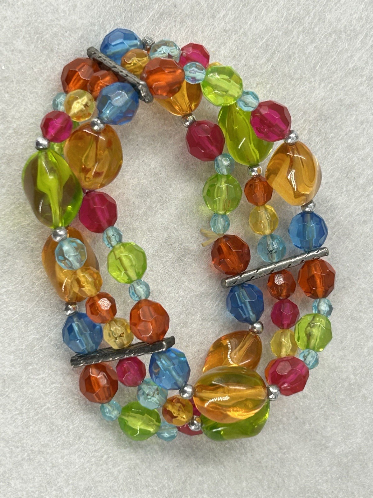 Vintage Colorful Lucite Triple Band Stretch Bracelet Green Blue Pink Orange