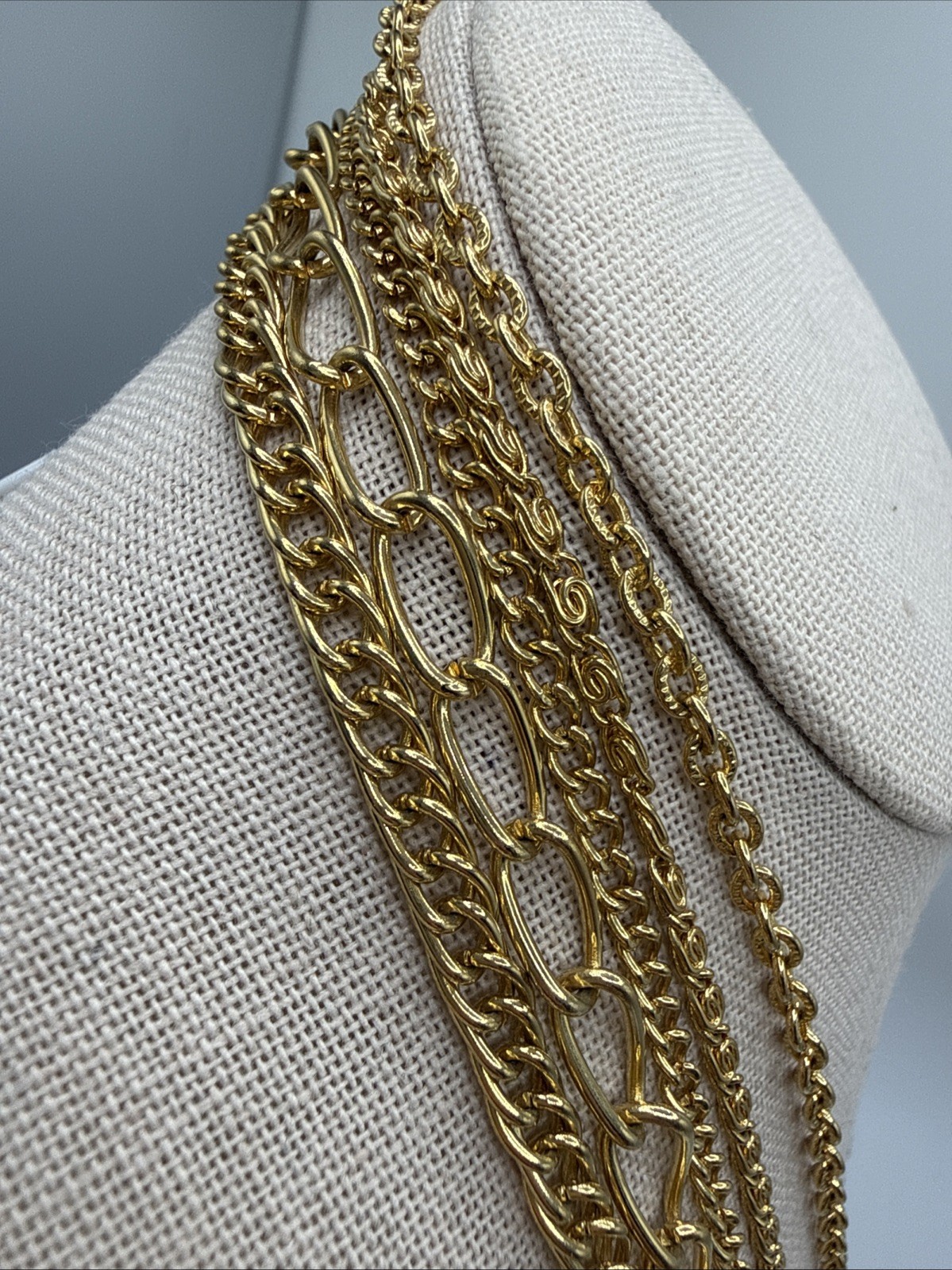 Vintage Multi Chain Layered Photo Locket Waterfall Necklace