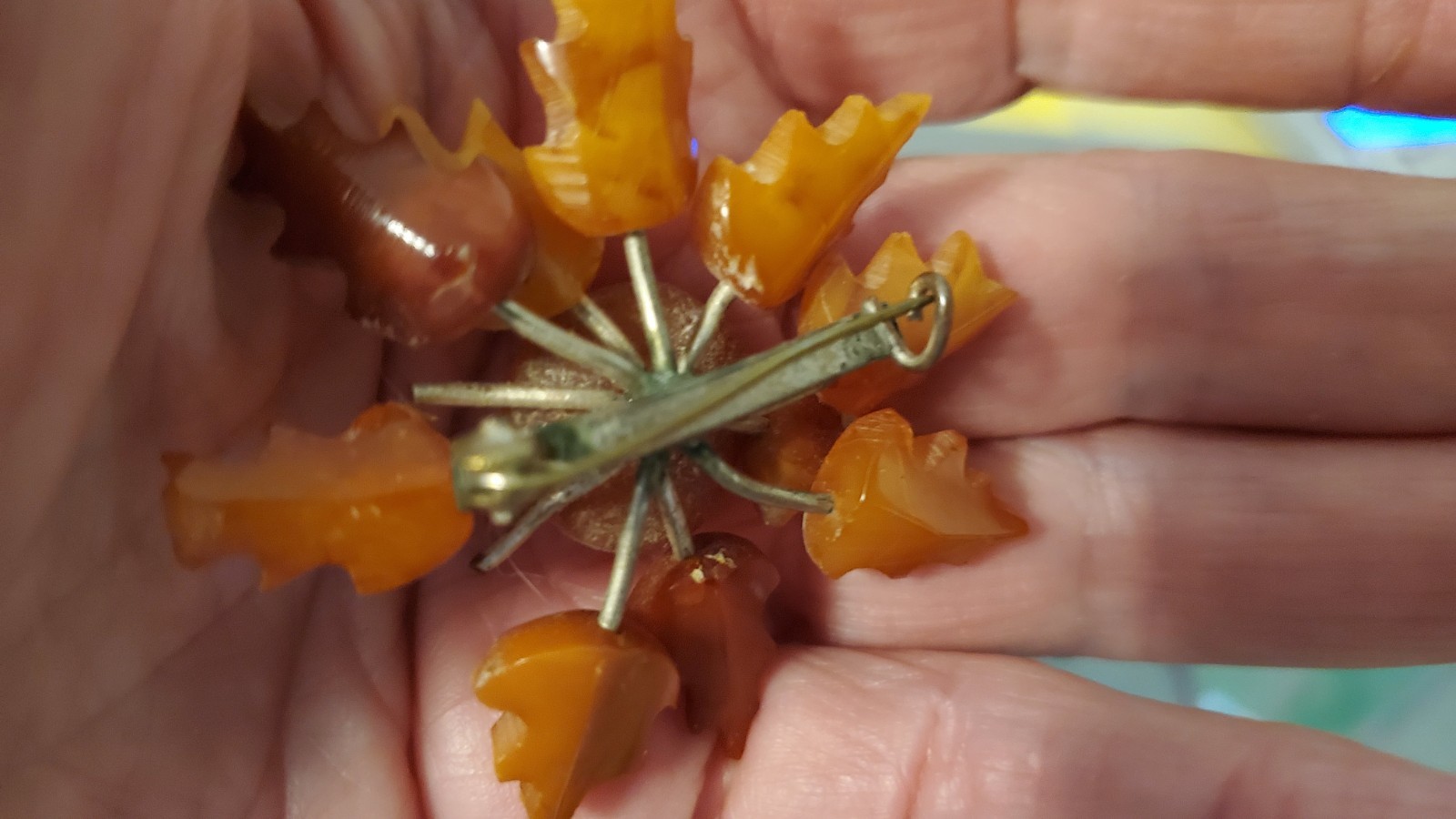 Vintage former USSR butterscotch amber brooch two missing leaves