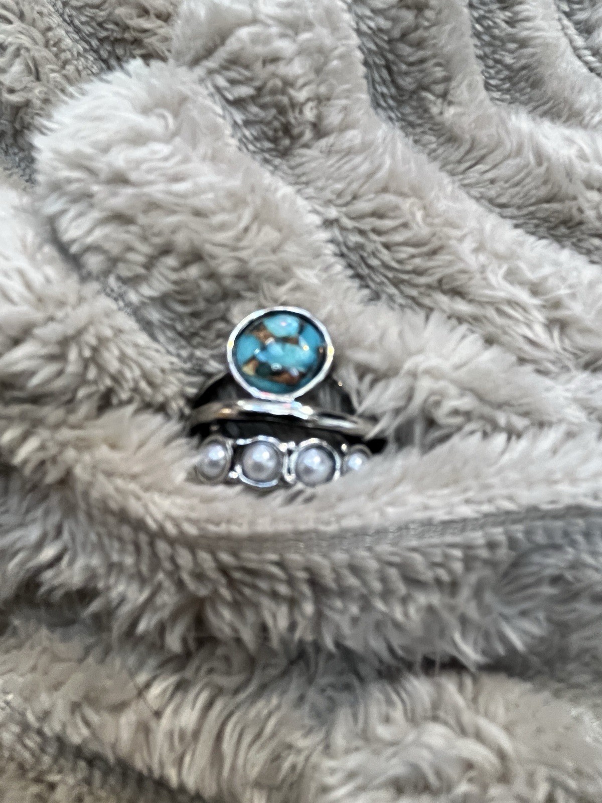 Bohemian Vintage Circular Imitation Turquoise & Moonstone Ring