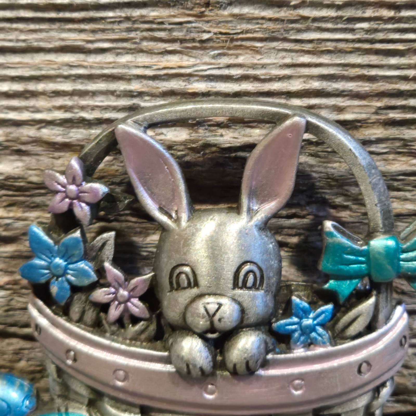 Vintage JJ Bunny Easter Basket Brooch Jonette Jewelry Rabbit Spring Holiday Eggs