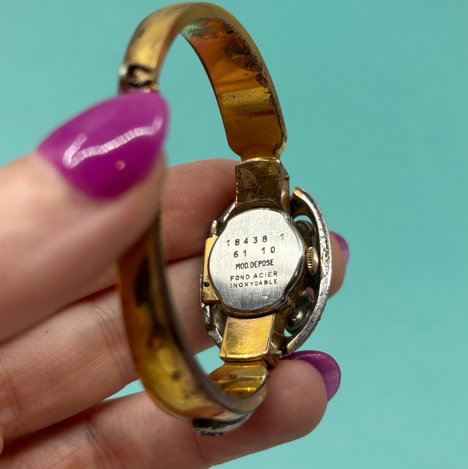 French Potens Prima Hidden Watch Bracelet Paste Set Gold Filled Retro