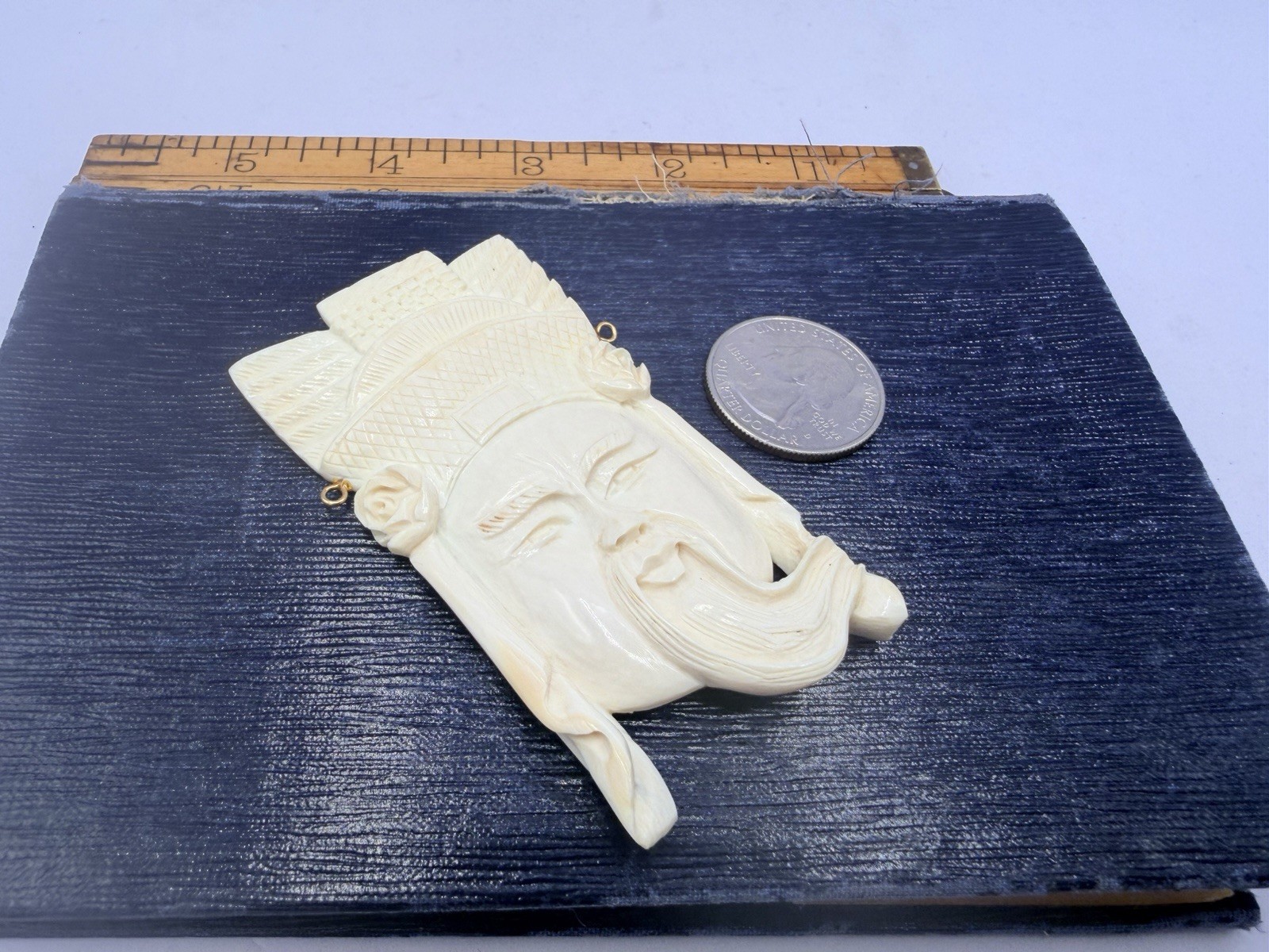 Carved Bleached Cow Bone Face Pendant Findings Vintage RO-DO Rosemary G NOS