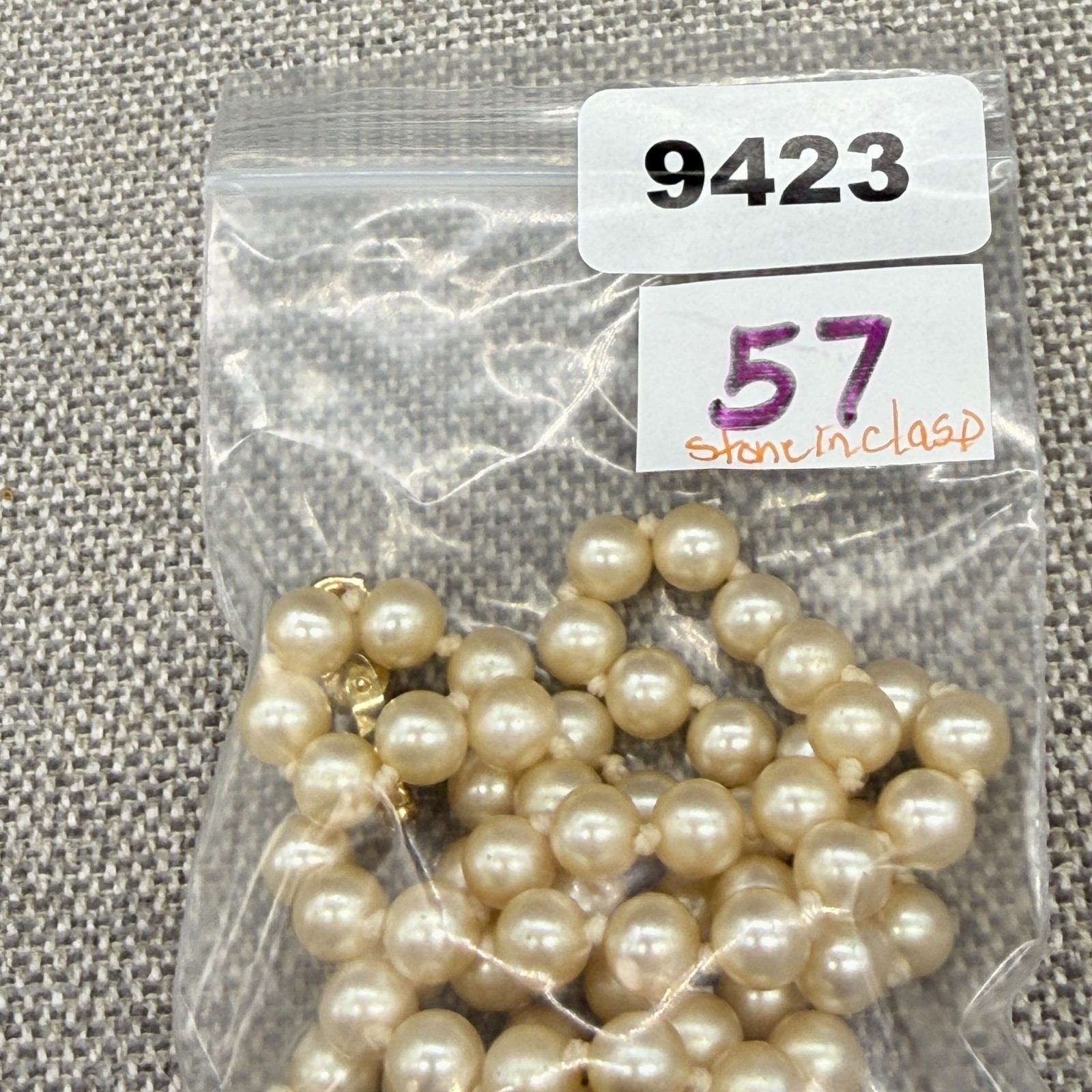 Vintage Pearl Necklace Cream Approximately 6 mm 22 Inches Rhinestone Pendant