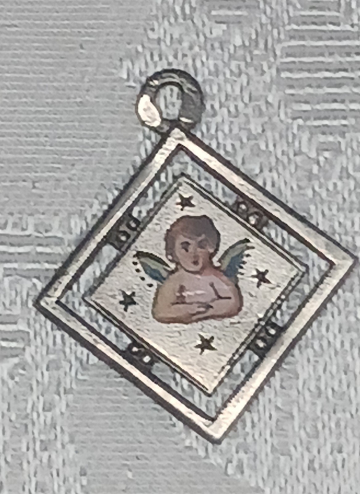 Antique Art Nouveau German Silver Enamel Angel Lucky Charm