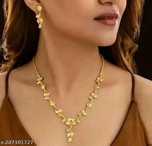 Gold Plated Necklace With Trendy Earrings For Her Wear Jewelry EE55