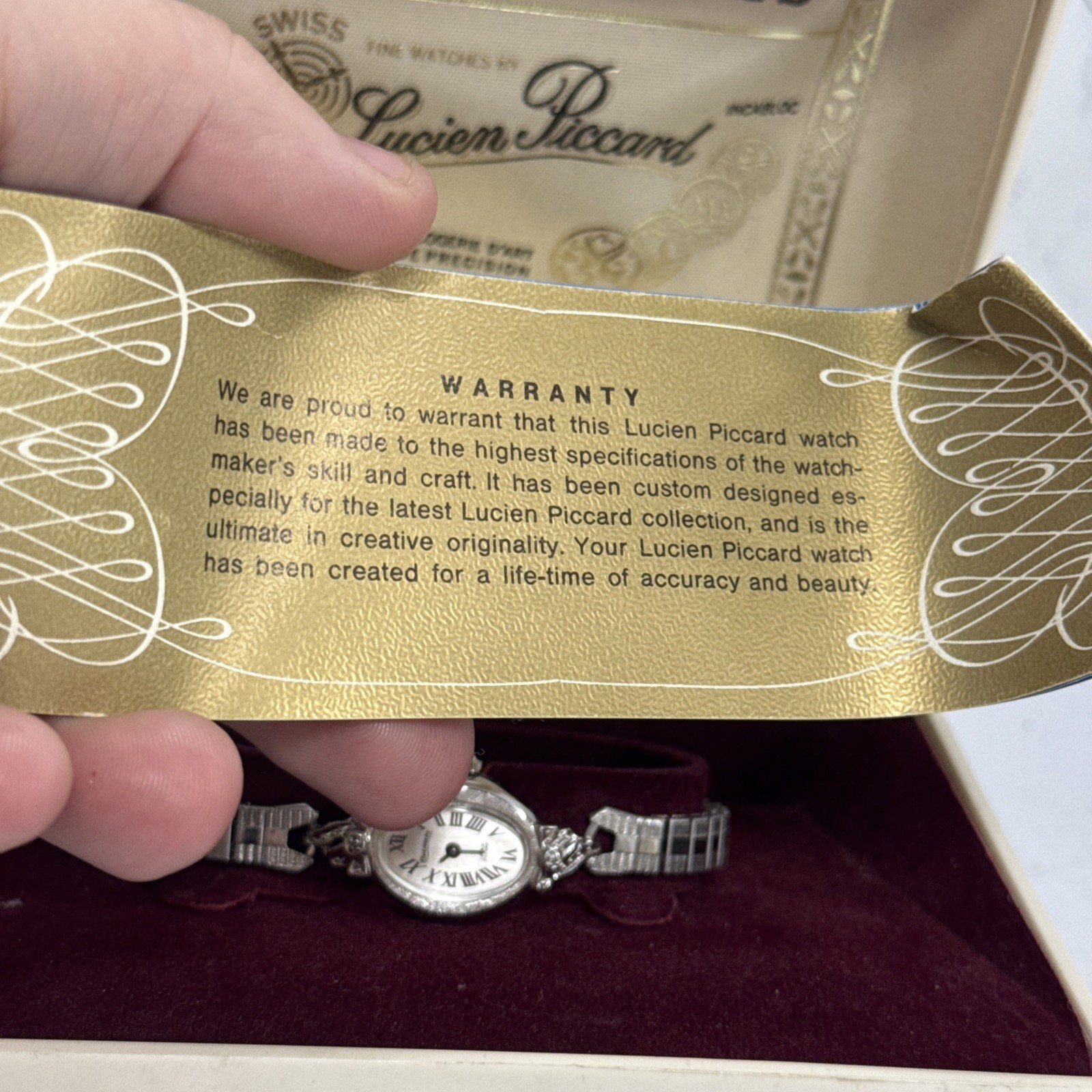Lucien Piccard Pennard Genuine Diamond Watch Crown Sapphire Wind-up With Box