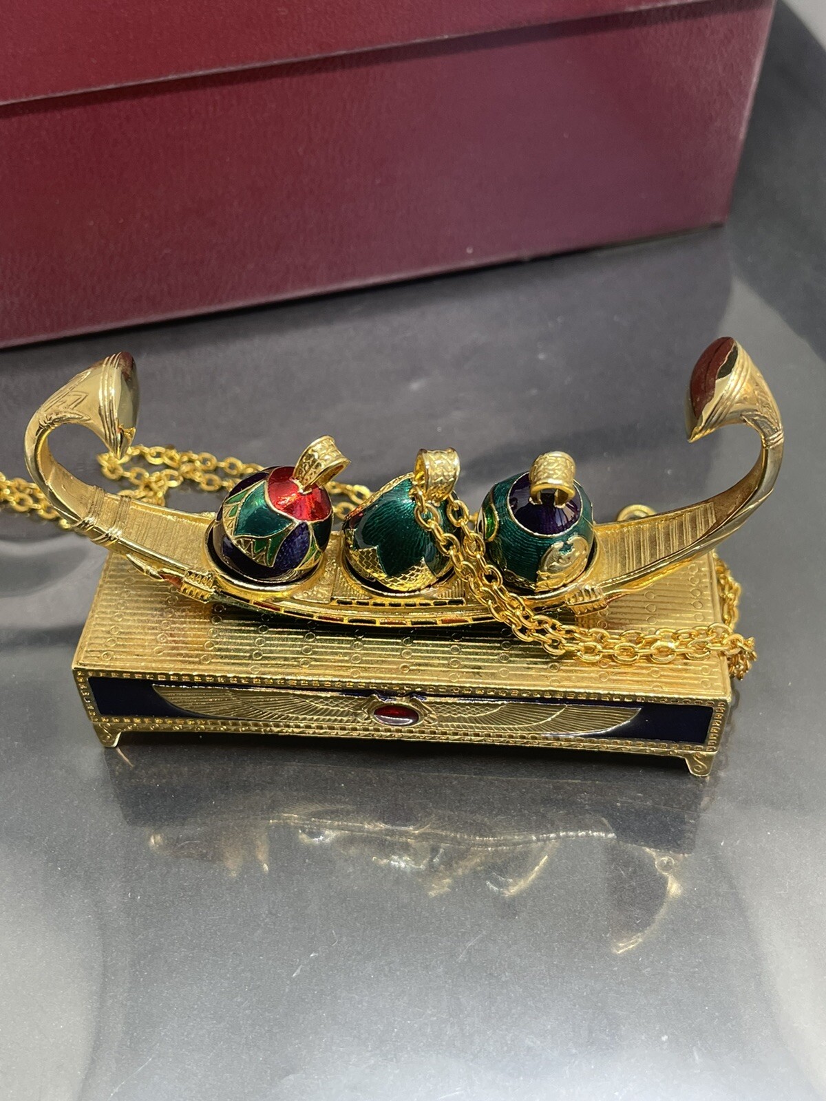 VTG Edgar Berebi Limited Edition Egyptian Faberge Eggs Pendant Necklace W/stand