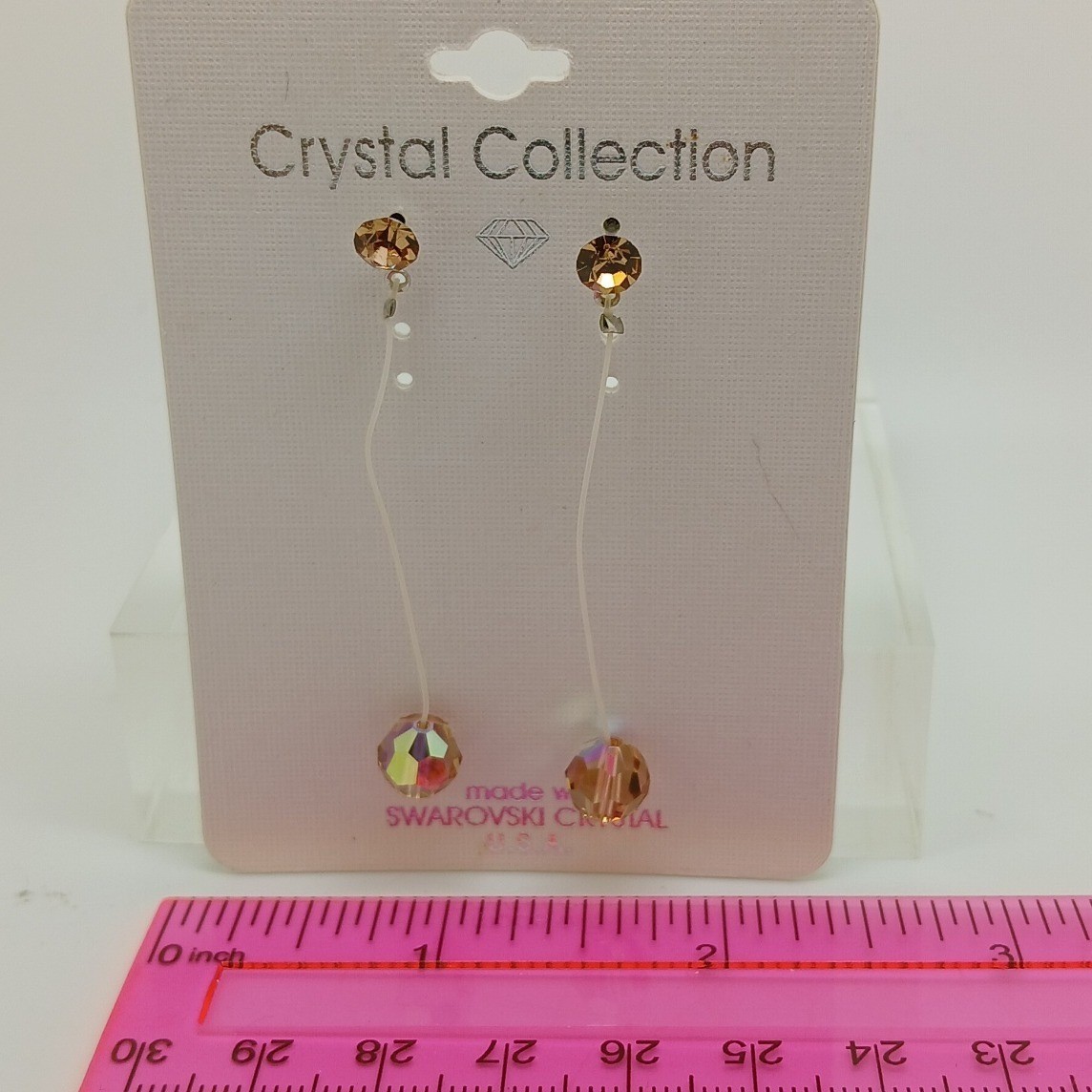 Vintage 1990s Swarovski Crystal Drop Earrings Amber New Old Stock USA Made