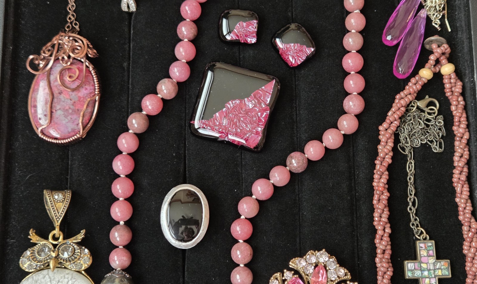 Vintage To Now Necklace Bracelet Brooch Earring Lot Mauve Purple Pink