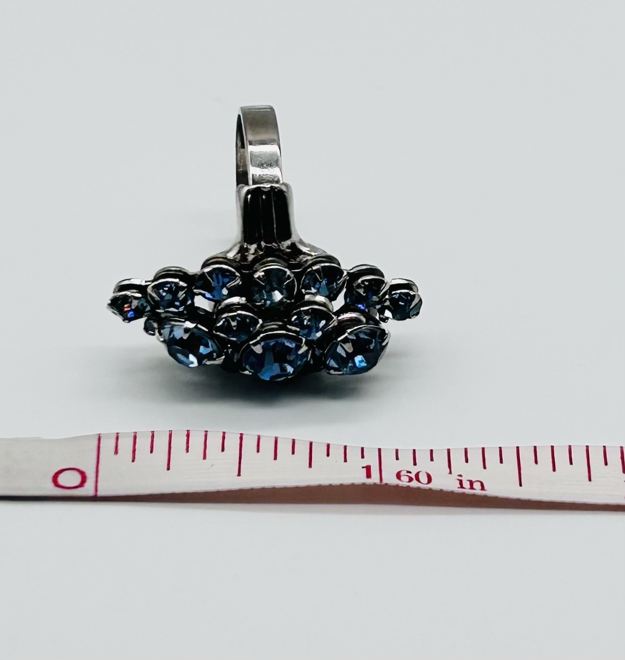 Vtg-BLUE RHINESTONE-Necklace-Choker-Ring-Bracelet-Clip-on Earrings SET