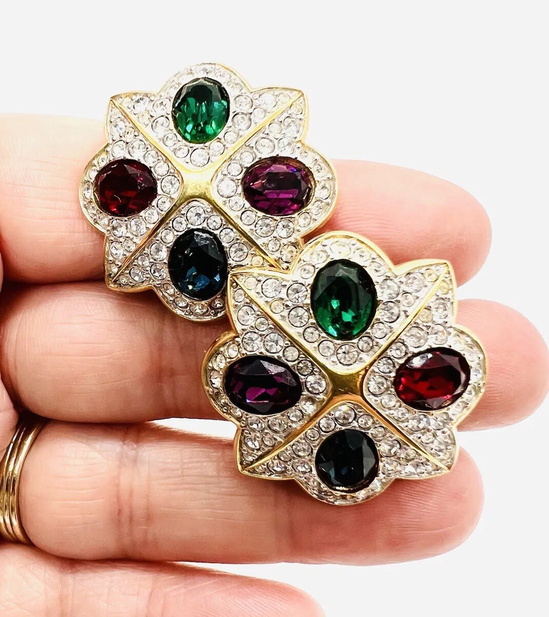 SWAROVSKI Multicolored Jewel Tone Crystal Earrings Signed Vintage Jewelry